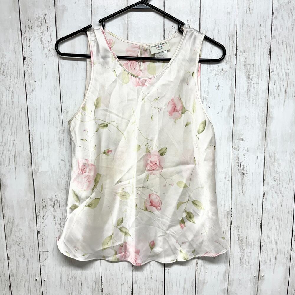 Vintage Amanda Stewart‎ Intimate's Women Size Medium Silk Floral Ivory Nightwear